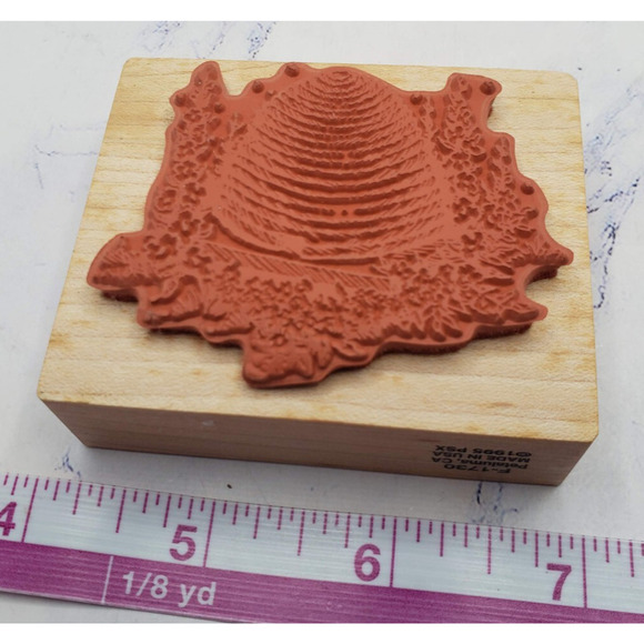 PSX Wood Mounted Rubber Stamp F-1730 Nature Bee Hive w/Flowers - Picture 6 of 7